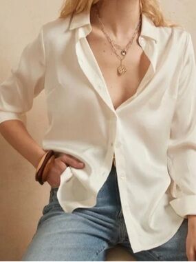 Banana Republic Factory Satin Classic Shirt Ivory Large NWT